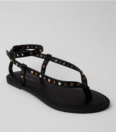 Black Stud Toe Post Sandals | New Look