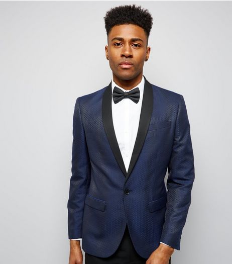 Navy Jacquard Tux Blazer | New Look