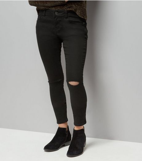 Teens Black Ripped Knee Skinny Ankle Grazer Jeans | New Look