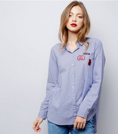 JDY Blue Stripe Badge Trim Shirt | New Look