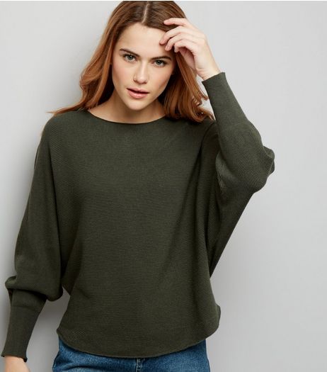 Apricot Olive Green Fine Ribbed Batwing Sleeve Jumper | New Look