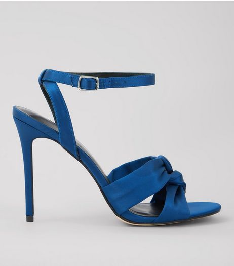 Navy Satin Knot Strap Heeled Sandals | New Look