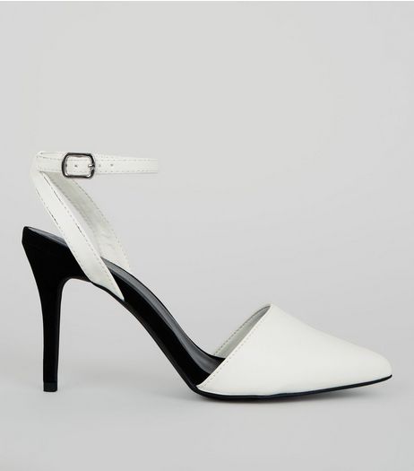 White Colour Block Pointed Ankle Strap Heels | New Look