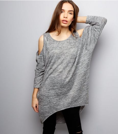 Apricot Mid Grey Marl Cold Shoulder T-Shirt Dress | New Look