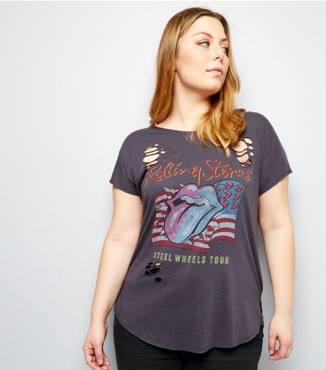 Grey Ripped Rolling Stones T-Shirt | New Look