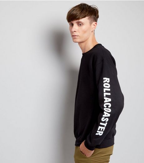 Black Rollacoaster Print Sleeve Sweater | New Look