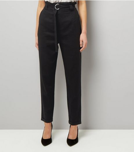 Tall Black D Ring Belted Trousers | New Look