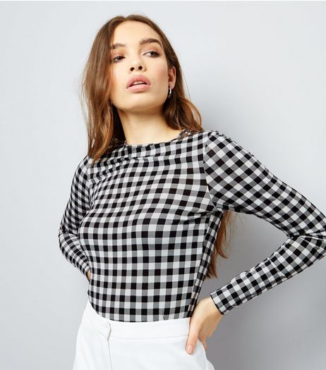 Black Gingham Long Sleeve Top | New Look