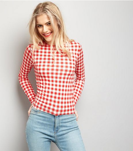 Red Gingham Long Sleeve Top | New Look