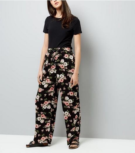 Tall Black Floral Print Wide Leg Trousers | New Look
