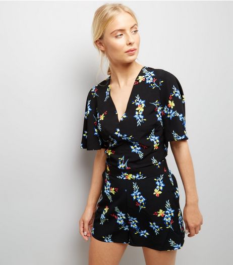 Tall Black Floral Print Flutter Sleeve Top | New Look