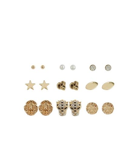 9 Pack Gold Animal Stud Earrings | New Look