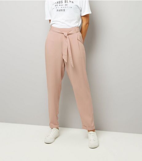 Tall Pink Tie Waist Trousers | New Look