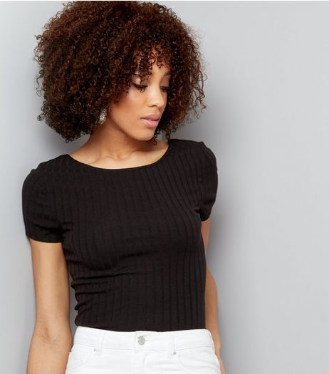 Tall Black Ribbed Scoop Back T-Shirt | New Look