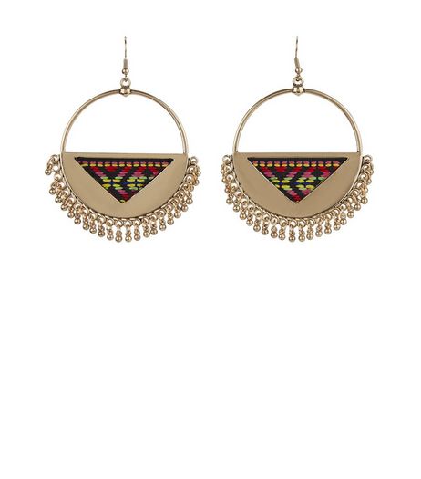 Gold Aztec Print Panel Disc Earrings | New Look