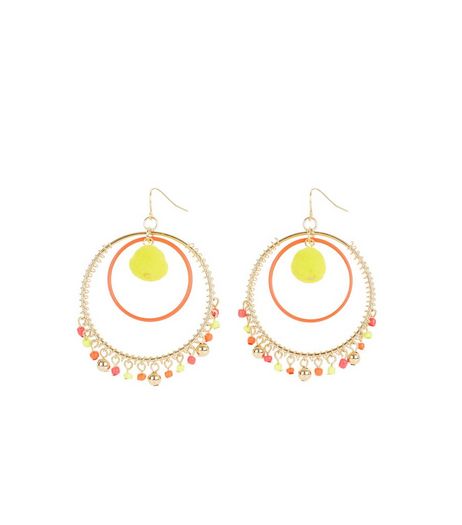 Gold Pom Pom Bead Hoop Earrings | New Look