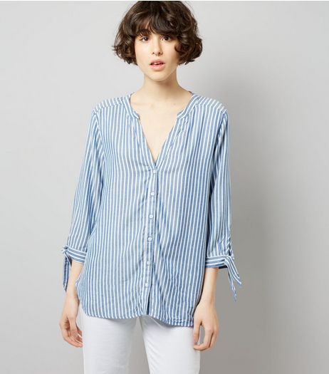 JDY Blue Stripe Tie Sleeve Shirt | New Look