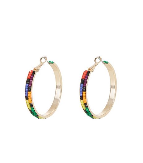 Multi Coloured Bead Hoop Earrings | New Look