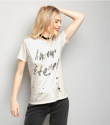 Cream L'amour Eternal Studded T-Shirt | New Look