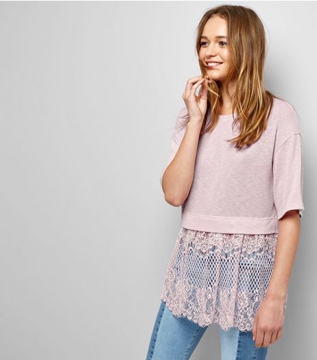 Lilac Lace Hem T-Shirt | New Look