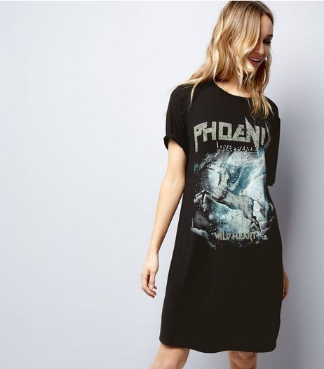 Black Unicorn Rock T-Shirt Dress | New Look
