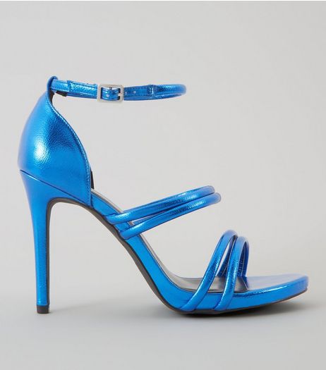 Wide Fit Blue Metallic Ankle Strap Heels | New Look