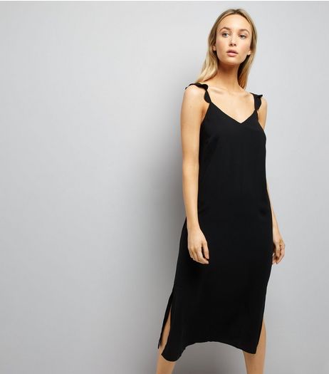 Black Frill Trim Strap Slip Dress | New Look