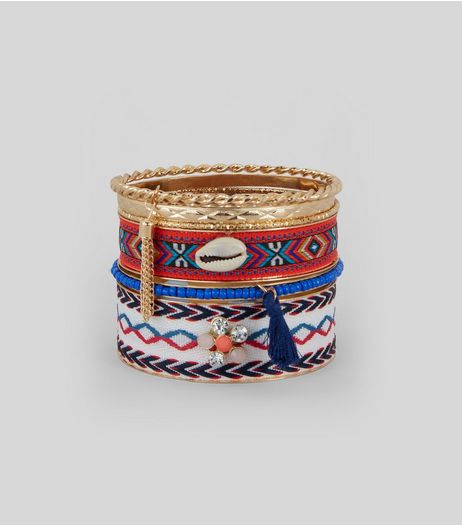 6 Pack Gold Aztec Tape Bangles | New Look