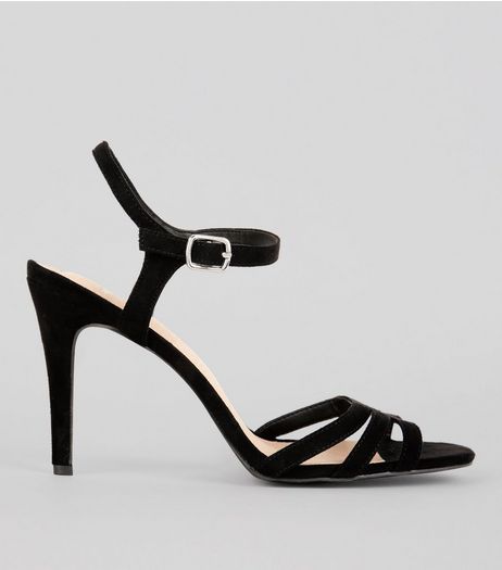 Wide Fit Black Comfort Suedette Strappy Heeled Sandals | New Look