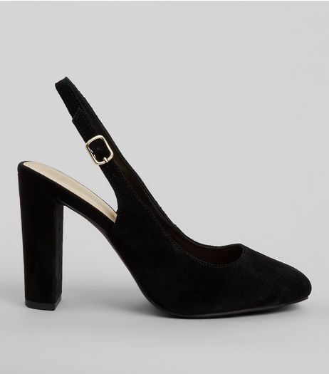 Wide Fit Black Suede Sling Back Heels | New Look