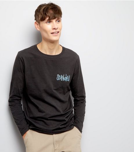 Street Art Collection Black Si Mitchell Print Long Sleeve T-Shirt | New Look