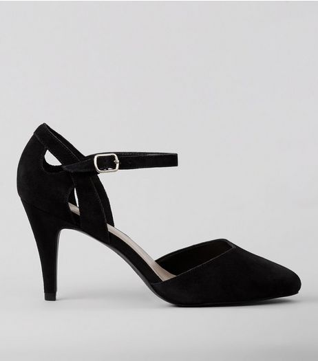 Wide Fit Black Suede Mid Heels | New Look