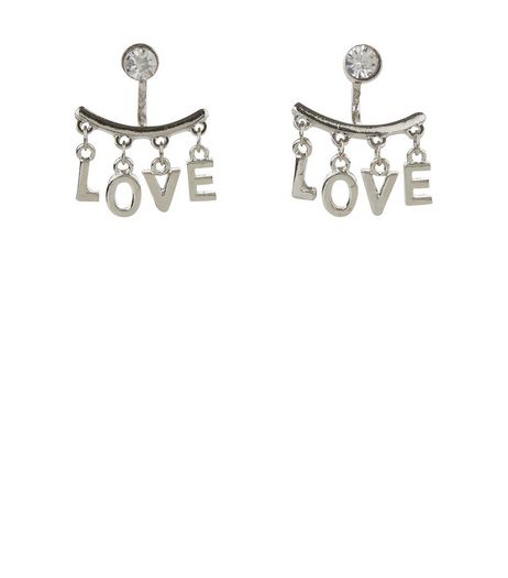 Silver LOVE Charm Ear Jackets | New Look