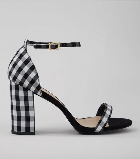 Wide Fit Black Gingham Ankle Strap Heels | New Look