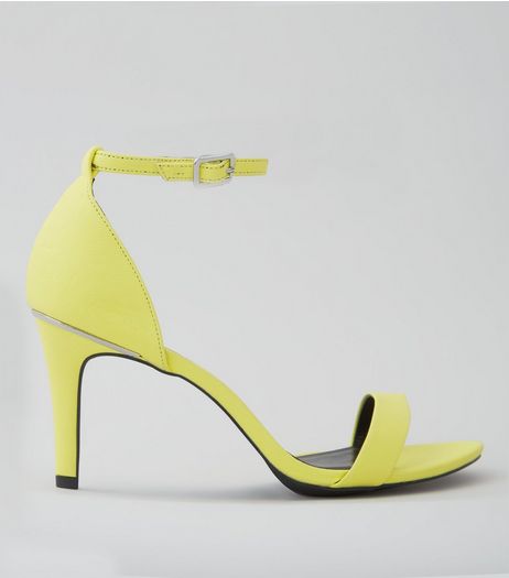 Wide Fit Neon Yellow Textured Heeled Sandals | New Look