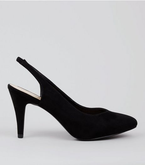 Wide Fit Black Suedette Sling Back Heels | New Look