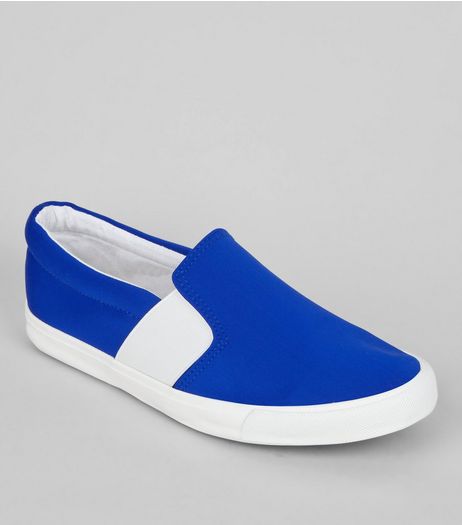 Wide Fit Blue Contrast Elasticated Side Plimsolls | New Look