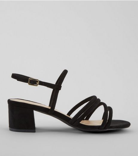 Wide Fit Black Strappy Heeled Sandals | New Look