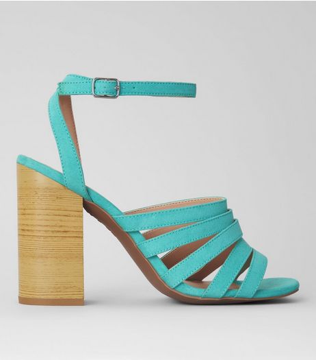 Mint Green Suedette Multi Strap Wooden Heeled Sandals | New Look