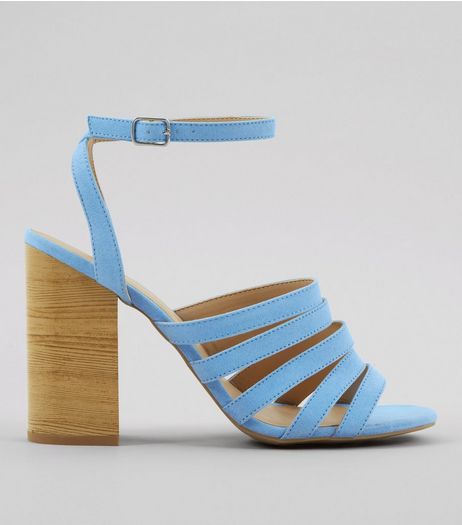 Blue Multi Strap Wooden Block Heeled Sandals | New Look