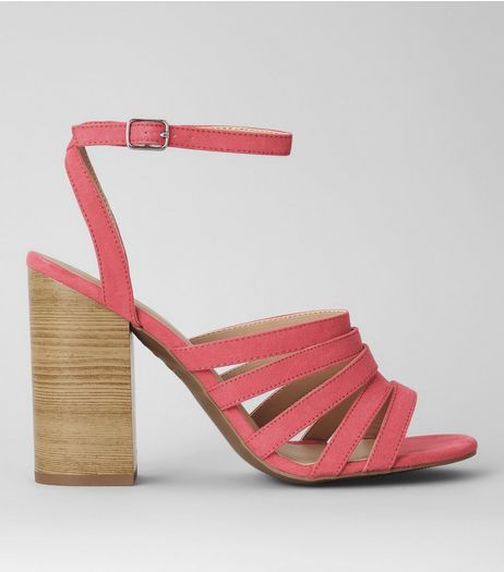 Pink Suedette Multi Strap Wooden Heeled Sandals | New Look