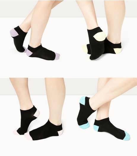 4 Pack Black Marl Trim Trainers Socks | New Look