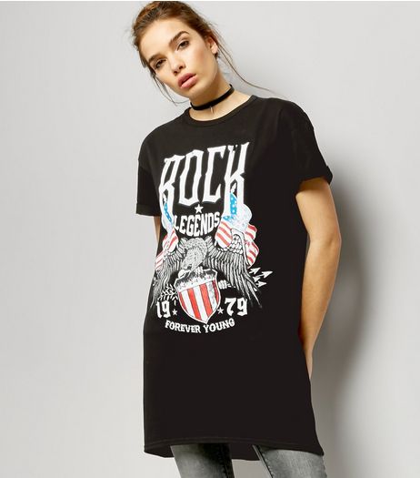 Cameo Rose Black Rock Legends Print T-Shirt Dress | New Look