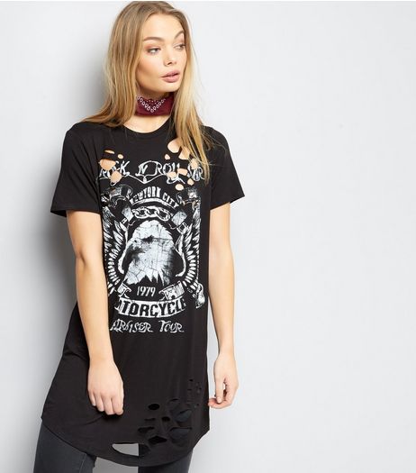 Cameo Rose Black Motorcycle Print T-Shirt Dress | New Look