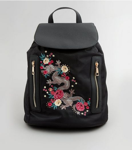 Black Dragon Embroidered Backpack | New Look
