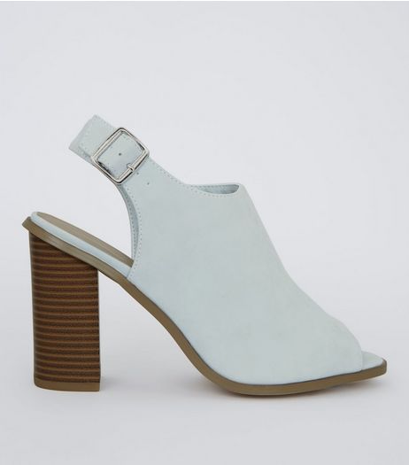 Wide Fit Pale Blue Suedette Peep Toe Heels | New Look