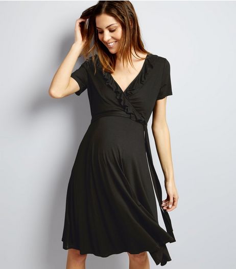 Maternity Black Frill Trim Wrap Dress | New Look