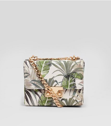 Green Palm Print Mini Box Bag | New Look