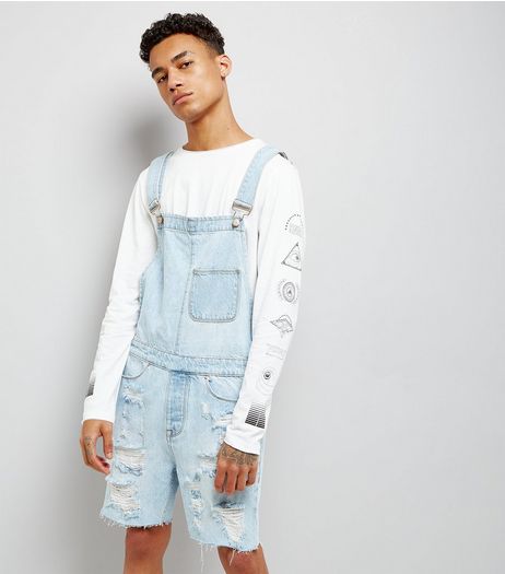 Pale Blue Ripped Dungarees | New Look