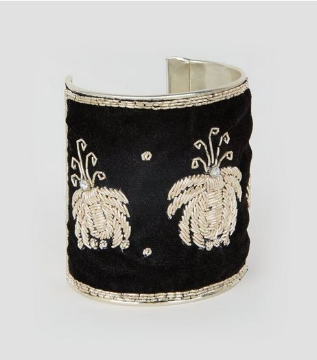 Black Embroidered Bumblebee Cuff | New Look
